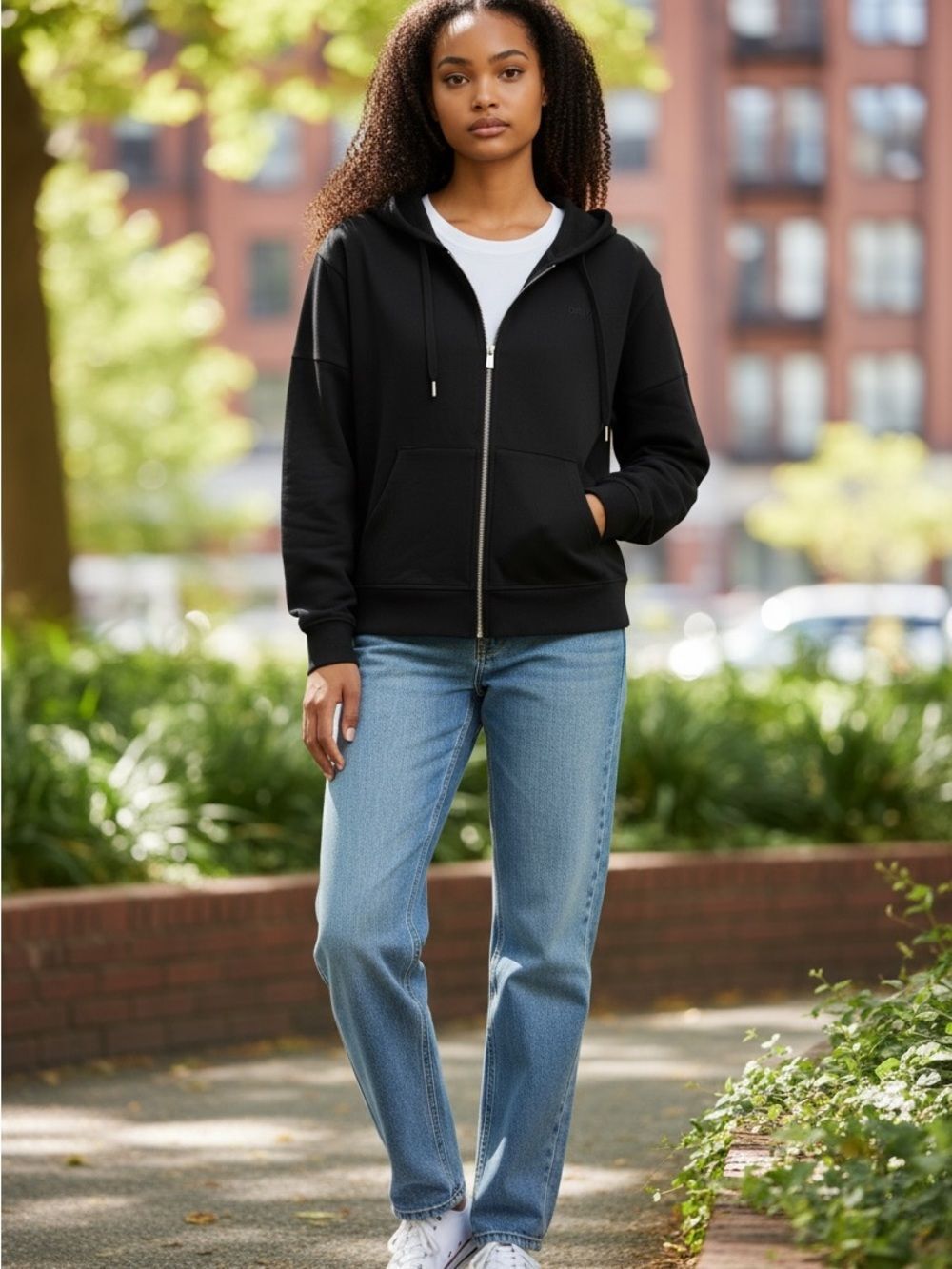 DKNY Black Zip Hoodie with Drawstring